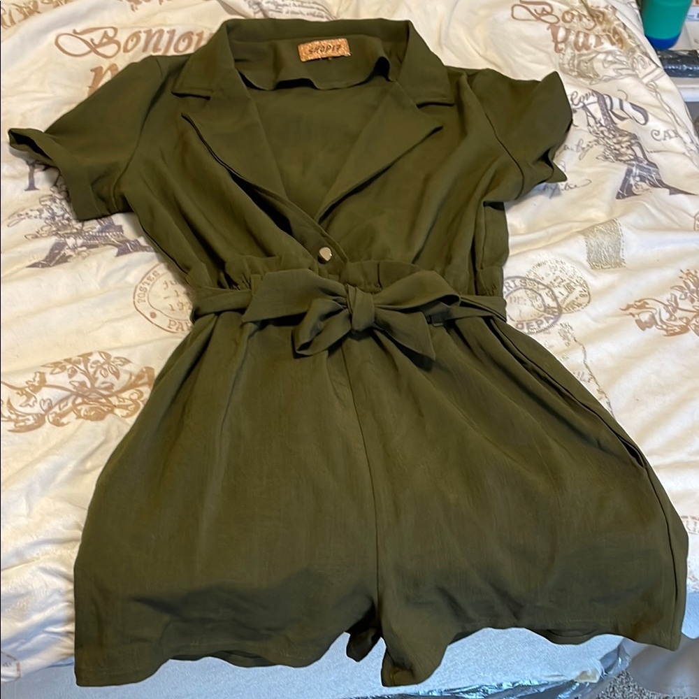 Olive Green Short Sleeve Romper